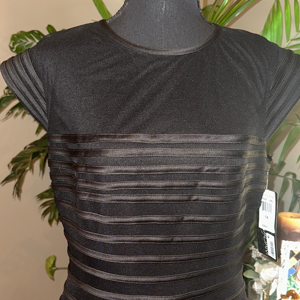 Betsy & Adam Black Sheer Striped Mini Dress